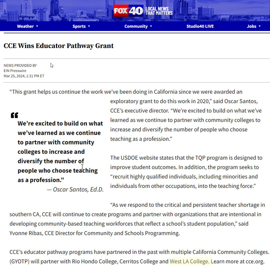 screen print of Fox News story about Teacher Pathways