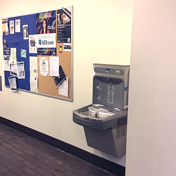 Water bottle filing station in library